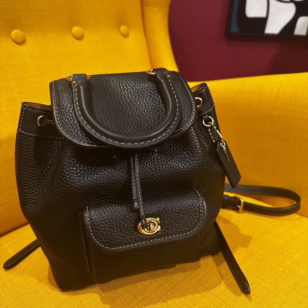 Coach Black Pebbled Leather Backpack with Gold Hardware